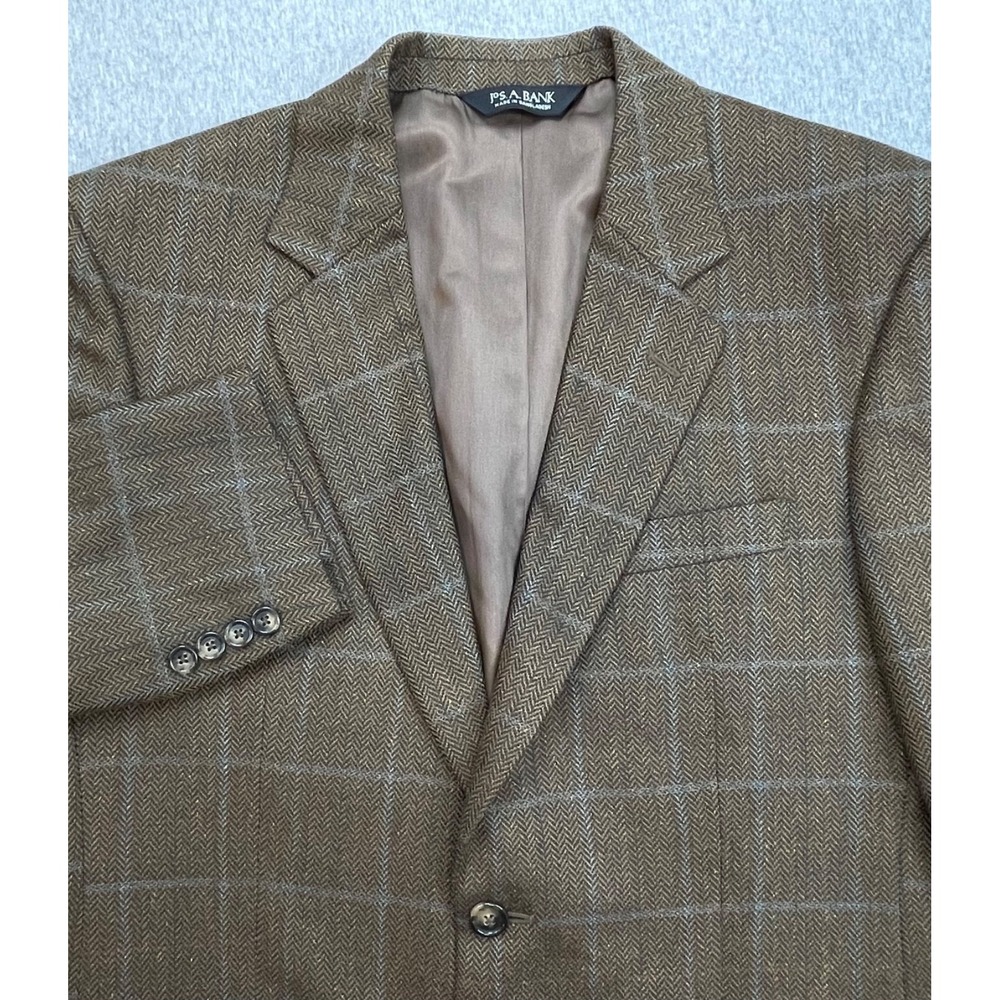 Jos A Bank Blazer Mens 39R Windowpane 100% Wool 2-Button Single-Breasted